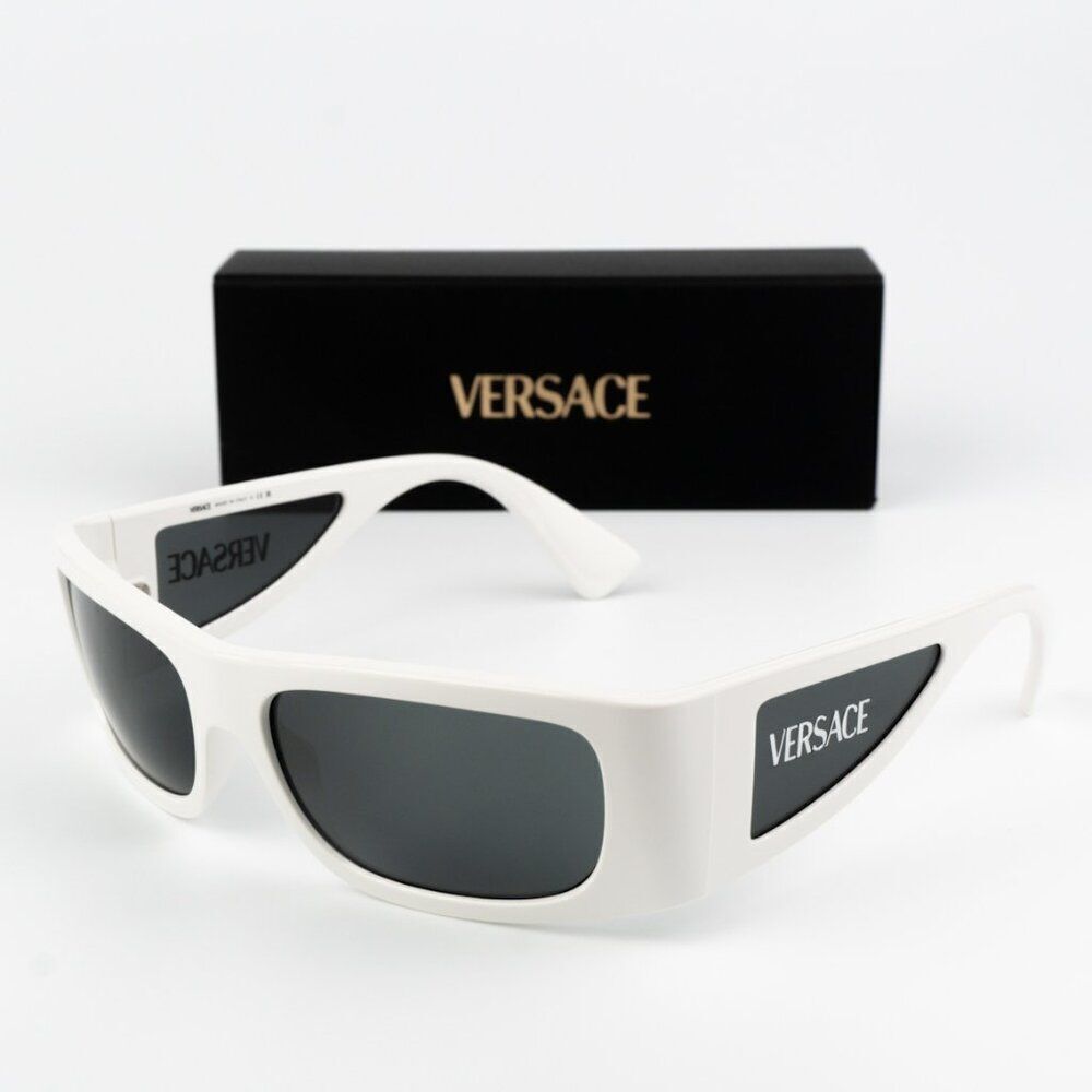 NEW Versace VE4482 314/87 White Dark Grey Rectangular Unisex Sunglasses